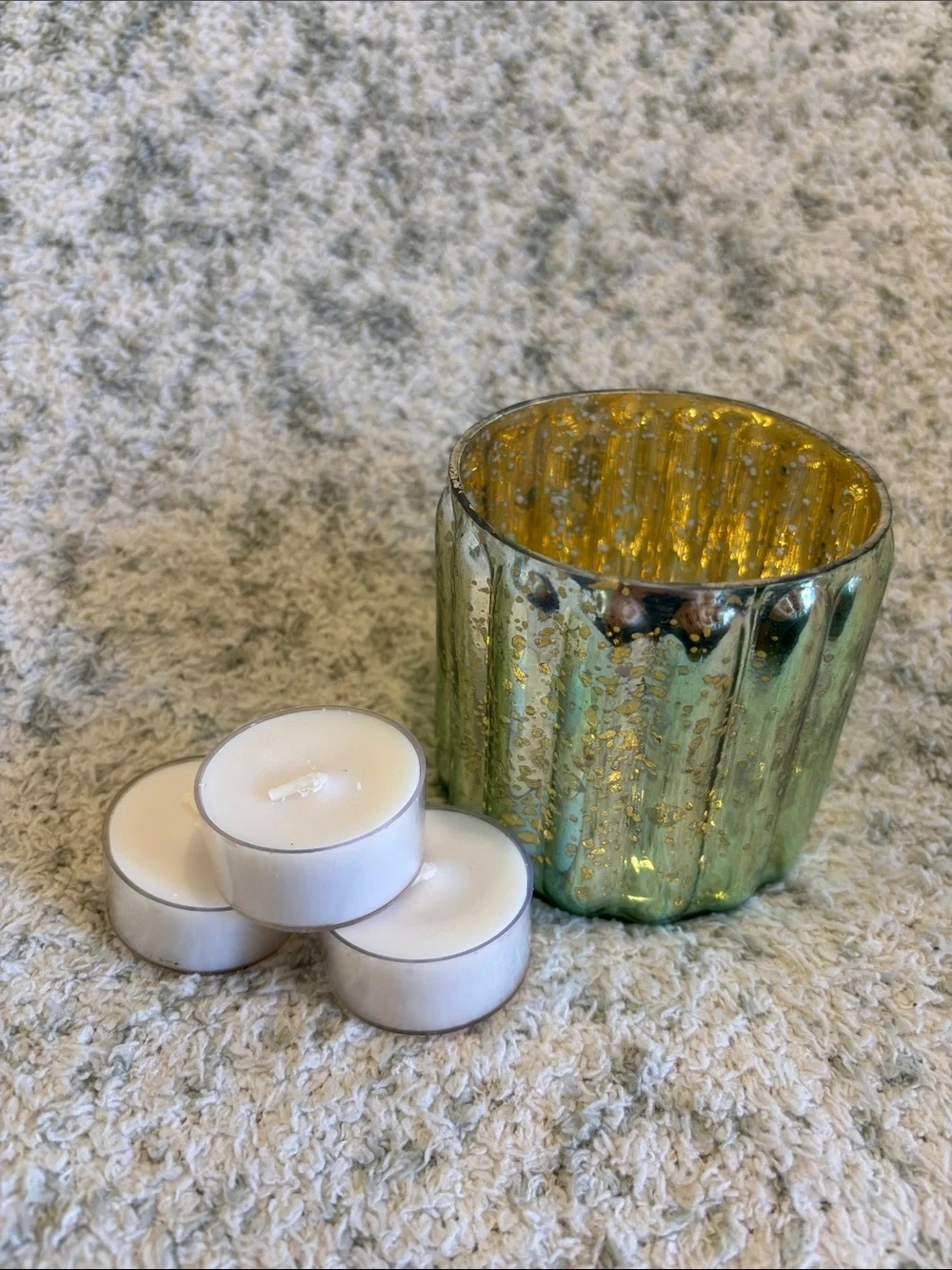Mercury Glass Sage Green Ribbed Votive Candle Holder Koyal Pier One NWT 3x3”